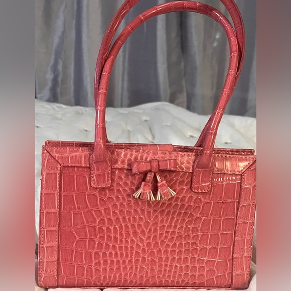 LIZ CLAIBORNE Small Satchel Bag Pink Croc Handbag Purse - Picture 1 of 11